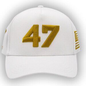 NEW DONALD TRUMP PRESIDENT HAT ONE SIZE ADULT WHITE "47" WITH AMERICAN FLAG SIDE